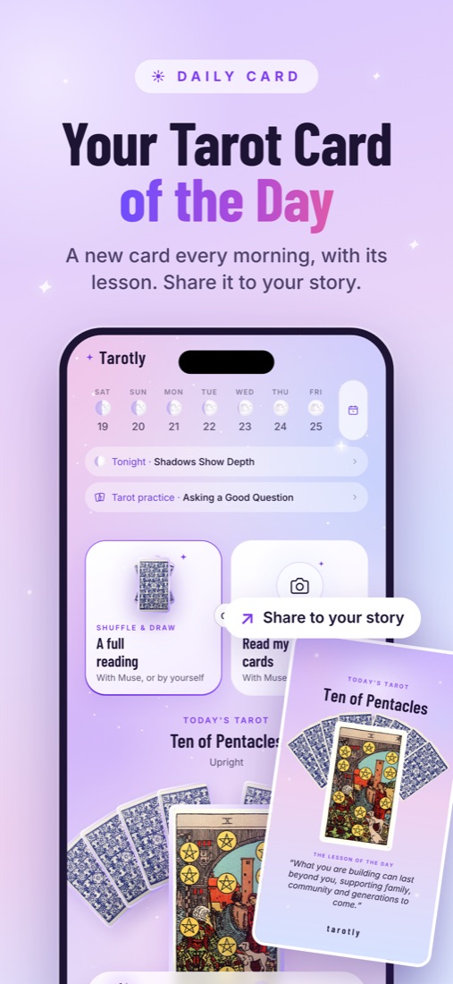The tarot card of the day on the home screen